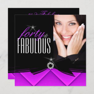 Fabulous 40 Photo Purple Black Birthday Party Invitation