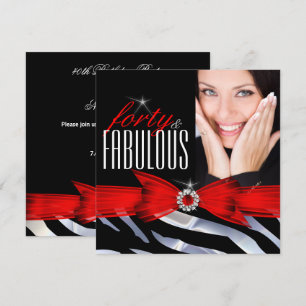 Fabulous 40 Photo Red Zebra Black White Birthday Invitation