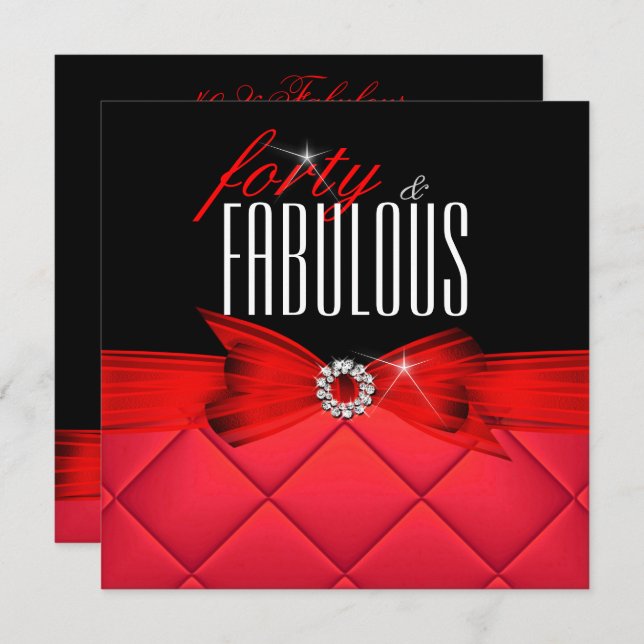 Fabulous 40 Red Black Elegant Birthday Party Invitation (Front/Back)