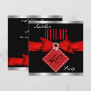 Fabulous 40 Red Black Silver Birthday Party Invitation