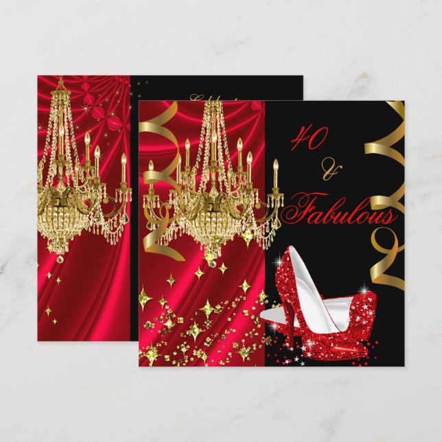 Fabulous 40 Red High Heels Chandelier Birthday Invitation (Front/Back)