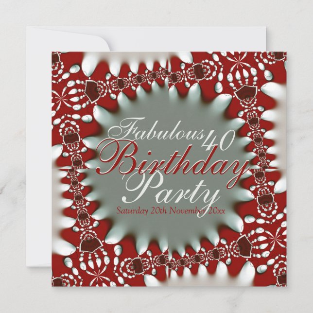 Fabulous 40 Red White Bold Batik Invitation (Front)