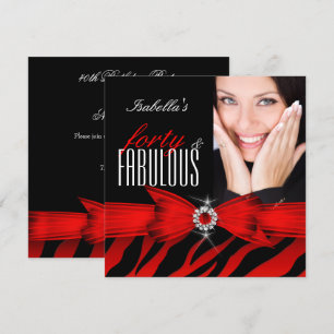 Fabulous 40 Red Zebra Black Photo Birthday Invitation