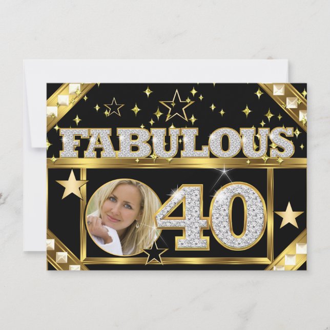 Fabulous 40 Retro Glamour Hollywood Gold Photo 4 Invitation (Front)