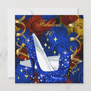 Fabulous 40 Royal Blue Gold Heels Floral Birthday Invitation