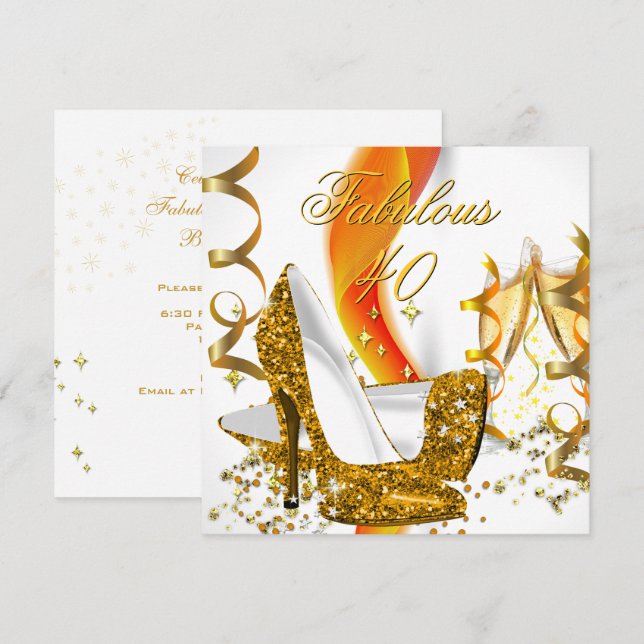 Fabulous 40 Woman's Gold High Heel Birthday Party Invitation (Front/Back)