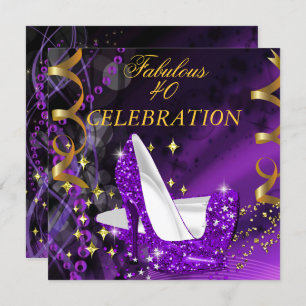 Fabulous 40 Woman's Purple Gold Heels Birthday Invitation