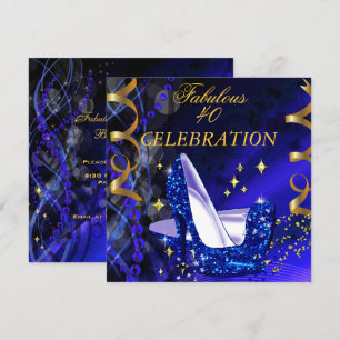 Fabulous 40 Woman's Royal Blue Gold Heels Birthday Invitation