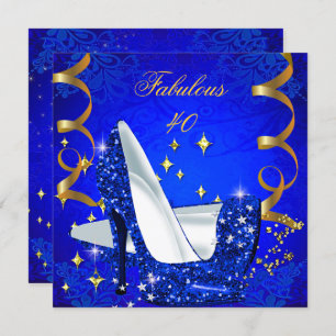 Fabulous 40 Woman's Royal Blue Gold Heels Birthday Invitation