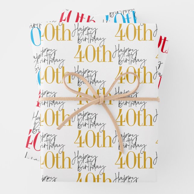  Fabulous 40th Birthday 3 Colours Gift   Wrapping Paper Sheet (In situ)