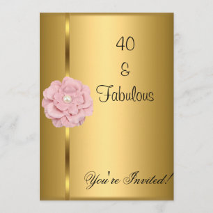 Fabulous 40th Birthday Gold Pearl Pink Flower Invitation