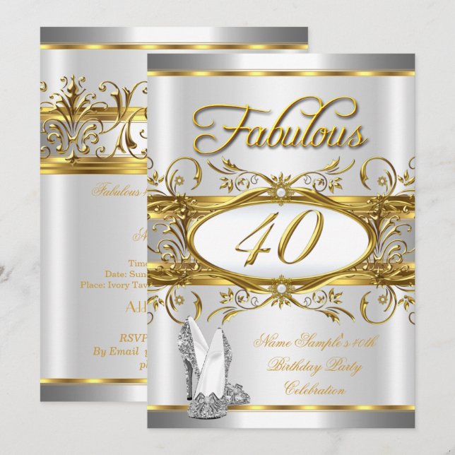 Fabulous 40th Birthday Gold Silver High Heels 40 Invitation (Front/Back)