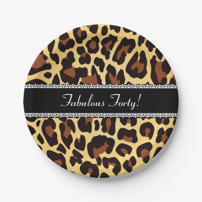 Fabulous 40th Birthday Leopard and Lace A07 Paper Plate (Front)