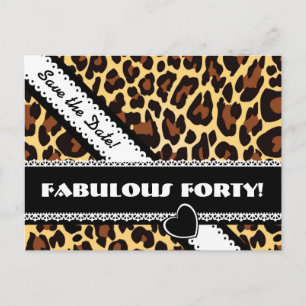 Fabulous 40th Birthday Leopard and Lace A14 Announcement Postcard