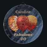 Fabulous 40th Glitter Gold Red Balloons Dartboard<br><div class="desc">Celebrate your birthday in style with these beautiful gold glitter red balloons on a chic folded blue background.</div>