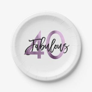 Fabulous 40th   Modern Chic Lilac Purple Birthday Paper Plate