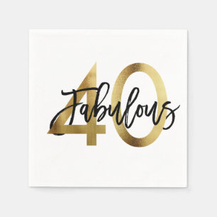 Fabulous 40th   Modern Elegant Chic Gold Birthday Napkin