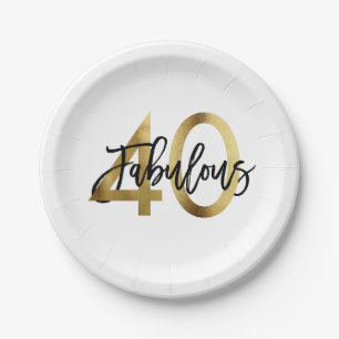 Fabulous 40th   Modern Elegant Chic Gold Birthday Paper Plate