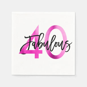 Fabulous 40th   Modern Elegant Chic Pink Birthday Napkin