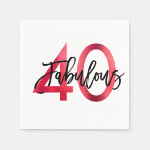 Fabulous 40th   Modern Elegant Chic Red Birthday Napkin