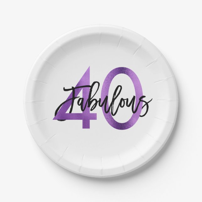 Fabulous 40th | Modern Elegant Purple Birthday Paper Plate (Front)