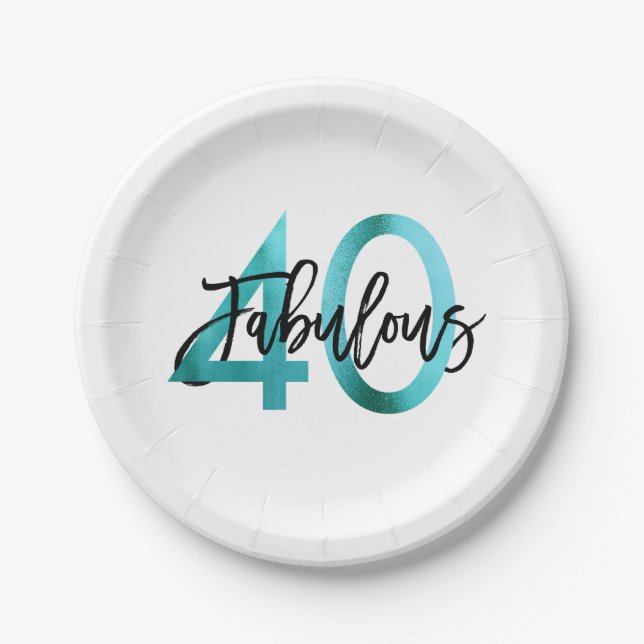 Fabulous 40th | Modern Elegant Teal Green Birthday Paper Plate (Front)