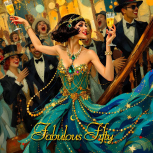 Fabulous 50 1920 Art deco flapper Green Jewel Invitation
