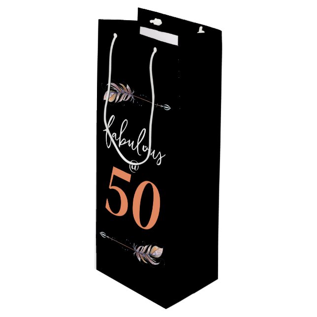 Fabulous @ 50 50th Birthday Party Bohemian Arrows Wine Gift Bag (Front Angled)