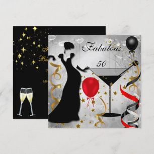 Fabulous 50 50th Birthday Party Deco Lady Red 2 Invitation