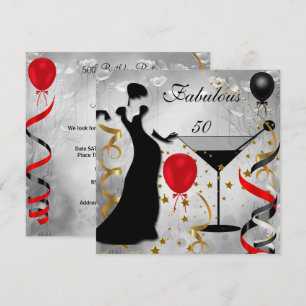 Fabulous 50 50th Birthday Party Deco Lady Red Invitation
