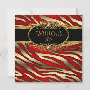 Fabulous 50 50th Birthday Party Gold Zebra RED Invitation