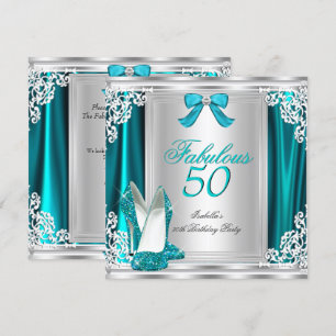 Fabulous 50 50th Birthday Party Teal Shoes Invitation
