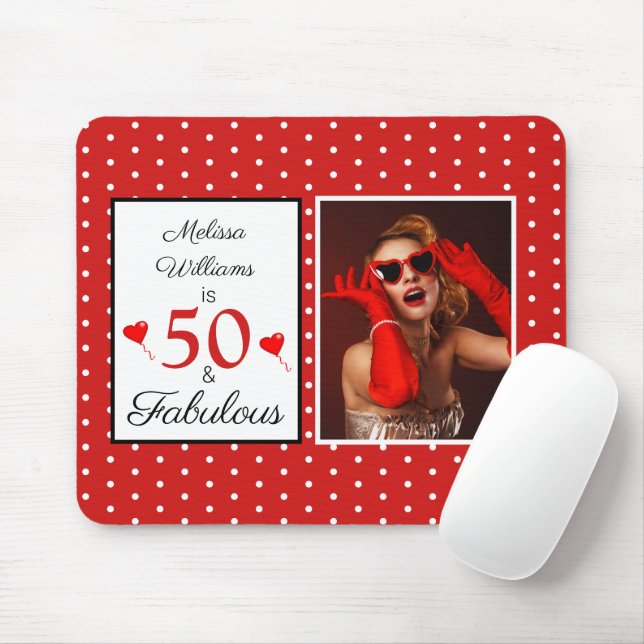 Fabulous 50 Birthday Custom Name Photo 50th W Red Mouse Mat (With Mouse)