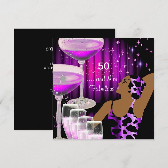 Fabulous 50 Birthday Diva Fabulous Purple Pink Invitation (Front/Back)