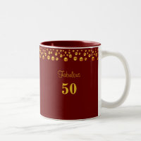 Fabulous 50 Birthday & Golden Confetti on Maroon