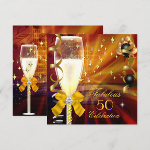 Fabulous 50 Birthday Party Champagne Gold Black Invitation