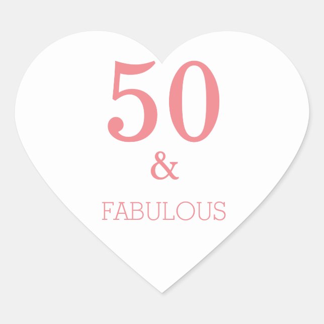 Fabulous 50 Birthday Party Coral Pink Custom Colou Heart Sticker (Front)