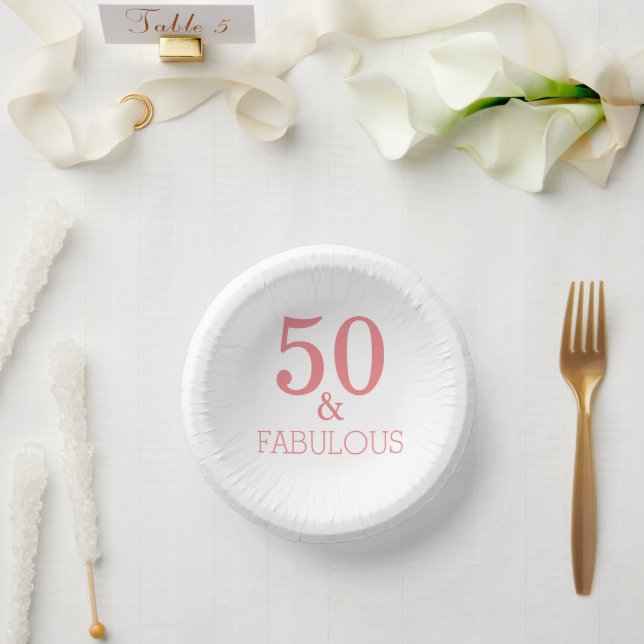 Fabulous 50 Birthday Party Coral Pink Custom Colou Paper Plate (Wedding)