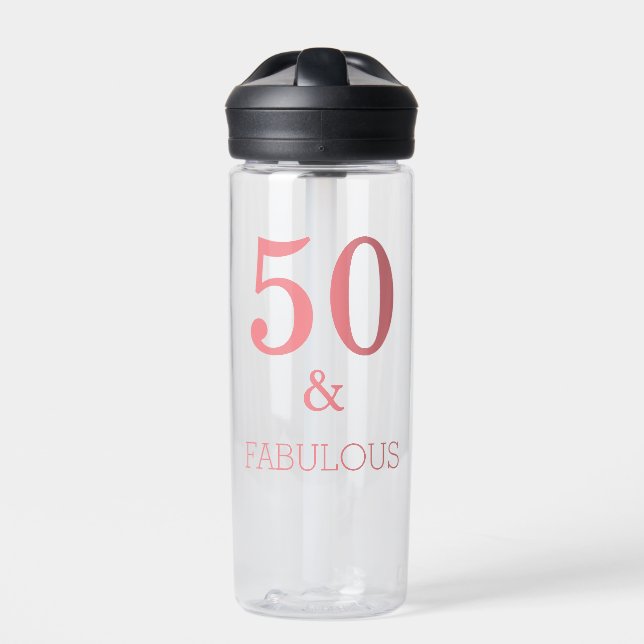 Fabulous 50 Birthday Party Custom Colour Coral Pin Water Bottle (Front)