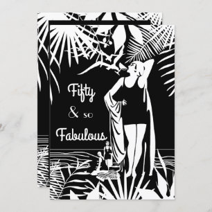 Fabulous 50 Birthday Party Deco Lady Black White Invitation