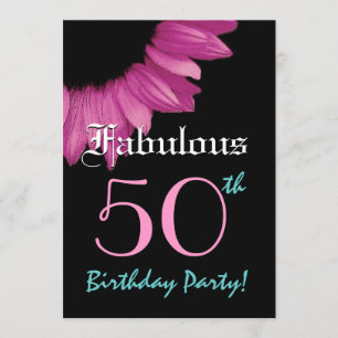 Fabulous 50 Birthday Party Pink Sunflower Invitation