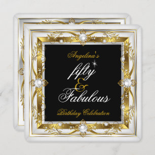 Fabulous 50 Birthday Party White Pearl Gold Black Invitation
