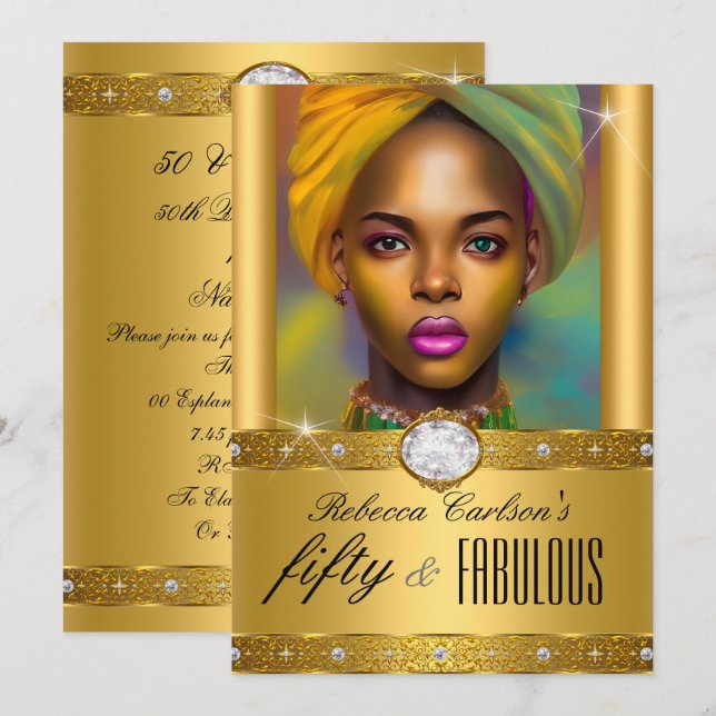 Fabulous 50 Birthday Photo Gold Diamonds Invitation (Front/Back)