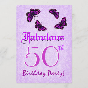 Fabulous 50 Birthday Purple Leopard Butterfly Invitation