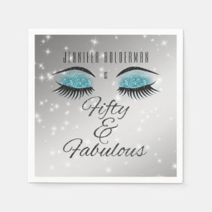 Fabulous 50 Black Aqua Glam Eyes Paper Napkins