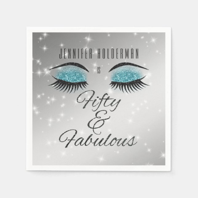 Fabulous 50 Black Aqua Glam Eyes Paper Napkins (Front)