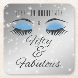Fabulous 50 Black Blue Glam Eyes Paper Coaster