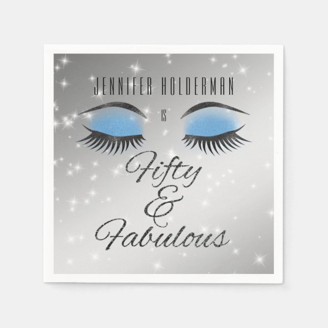 Fabulous 50 Black Blue Glam Eyes Paper Napkins (Front)