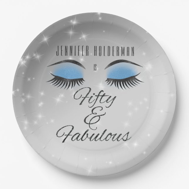 Fabulous 50 Black Blue Glam Eyes Paper Plates (Front)