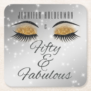 Fabulous 50 Black Gold Glam Eyes Paper Coasters
